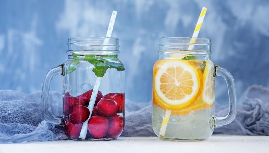 Water with fruit in a glass